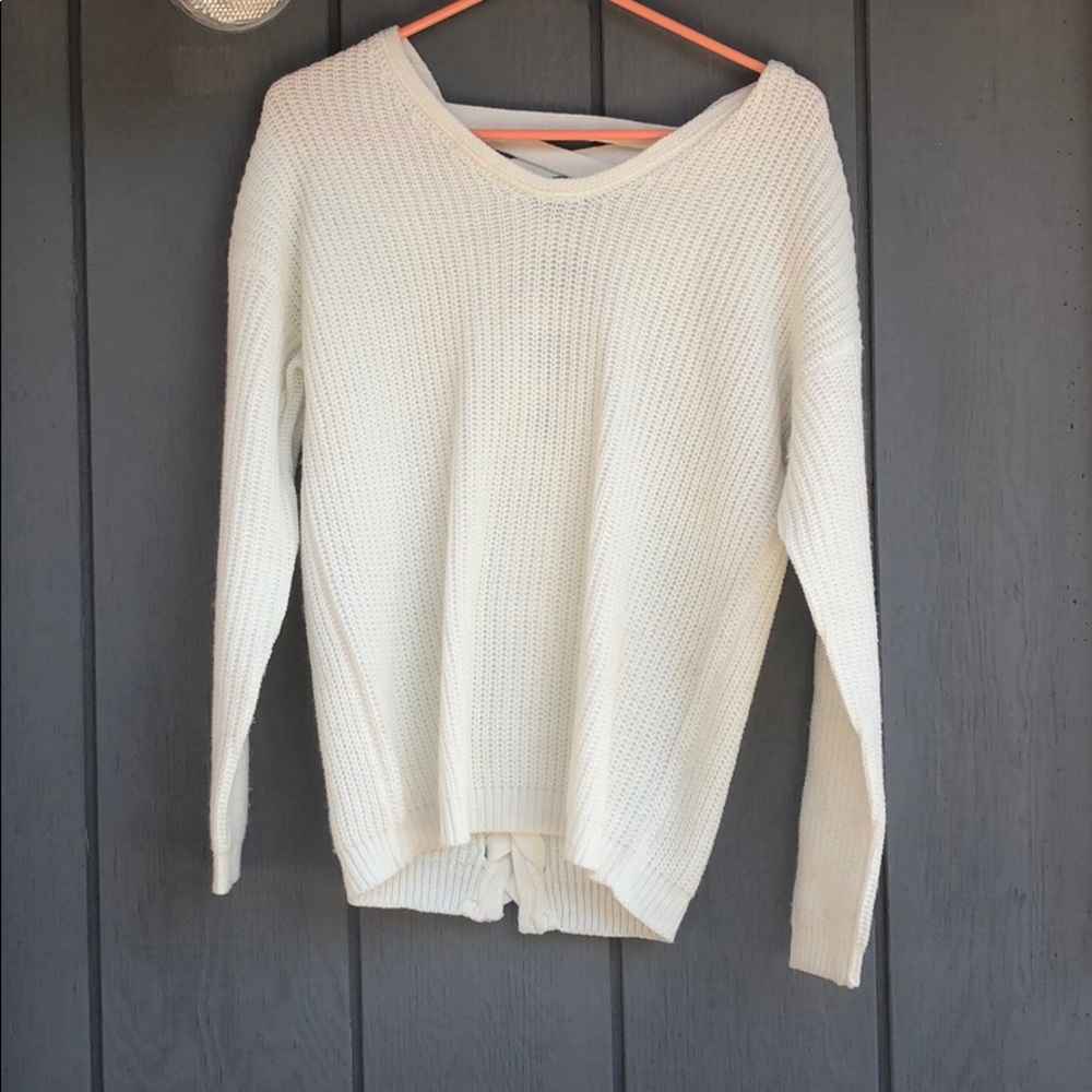 white sweater with crisscross back